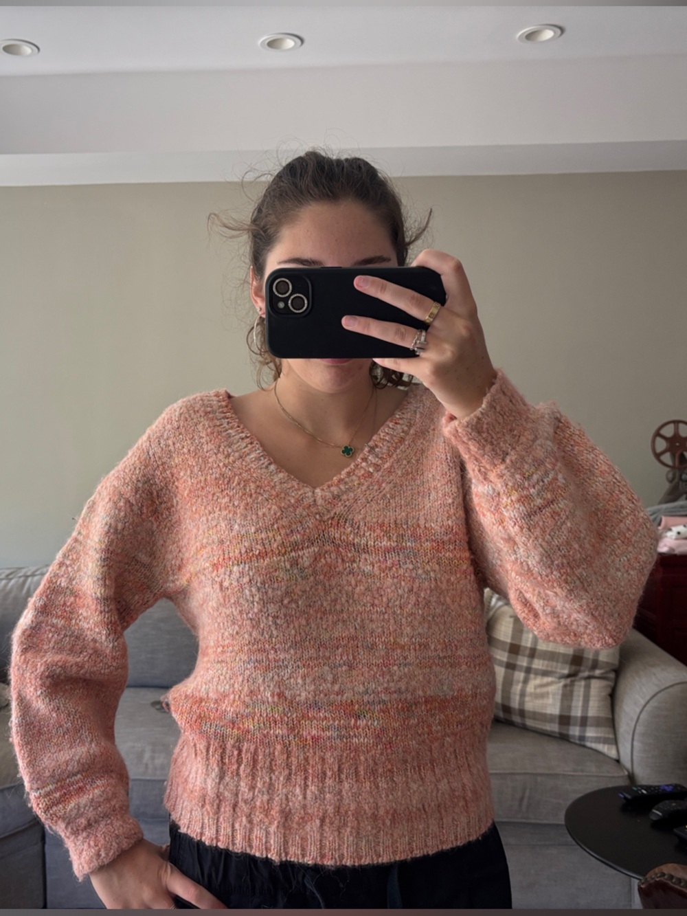 J. Crew Peach Multi-Tone V-Neck Sweater